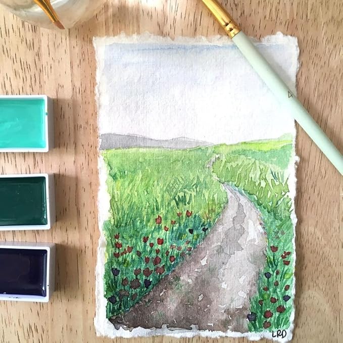 50 Sheets - Rough/Textured Watercolor Paper - 9.5 X 12.5 inches(150GSM) - Handmade/Deckle Edge Paper Made from Virgin Egyptian Cotton - Off-White by Leather Village