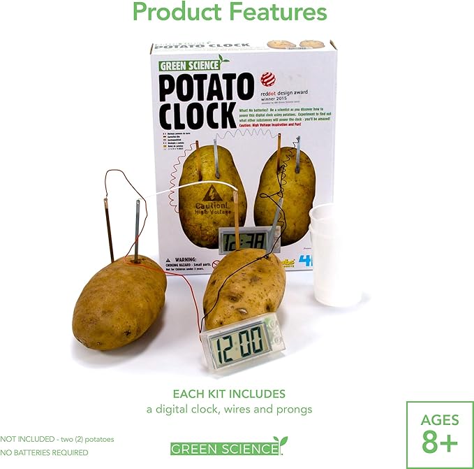 4M Potato Clock DIY Green Science Chemistry Engineering Lab - STEM Toys Educational Gift for Kids & Teens, Girls & Boys, Brown