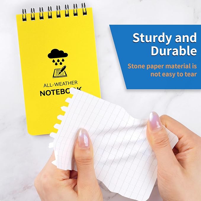 3 Pack Waterproof Notebook, 3 x 5 Pocket Notepad, All Weather Small Pocket Notebook Stone Paper, Mini Spiral Notepad Police Notepad 100 Lined Pages for Outdoor Office