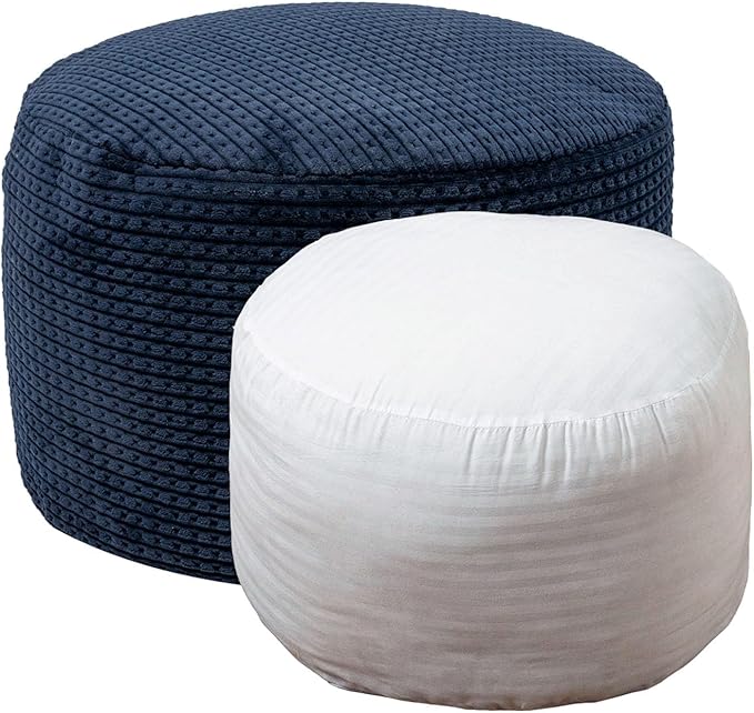 Pouf Ottoman Stuffed 20x20x12 Inches Floor Pouf Plush Fiber Ottoman Foot Rest Under Desk Foot Stool for Living Room Bedroom (Navy Blue Pouf with Filler)