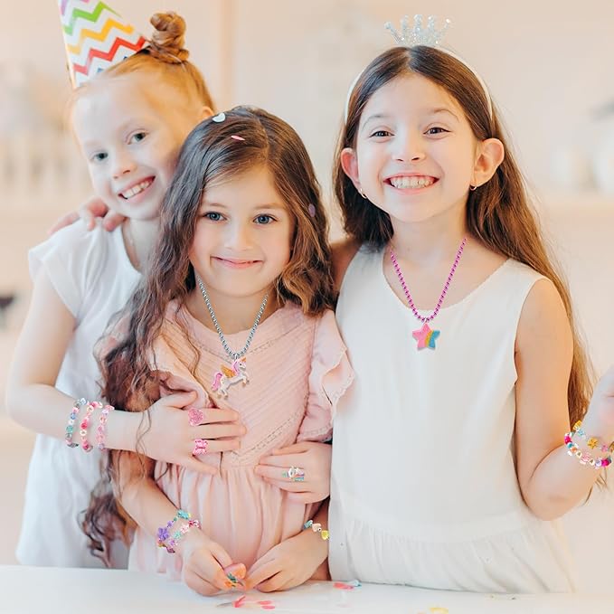 Kids Jewelry for Little Girls Ages 4-6, Unicorn Play Necklace Bracelets Rings for Toddlers Girls 3-5 6-8, Childrens Costume Dress Up Jewelry Set, Princess Gifts for 3 4 5 7 6 8 Year Old Party Favor