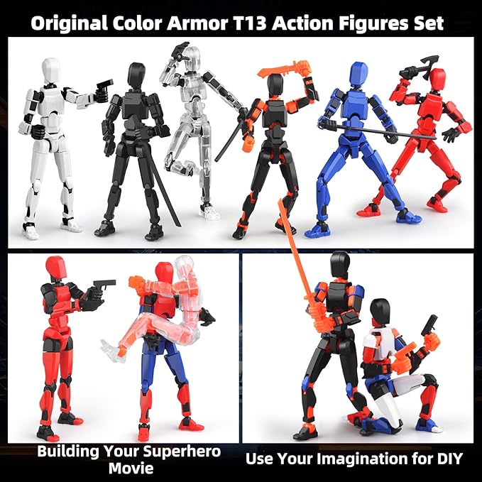 6Pack Titan T13 Action Figures Set - Lucky Spider T13 Action Figure 3D Printed Robot Figures Titan 13 Action Figures for Modeling Collector Birthday Gift for Kid 3-8 Year（Requires Assembly）
