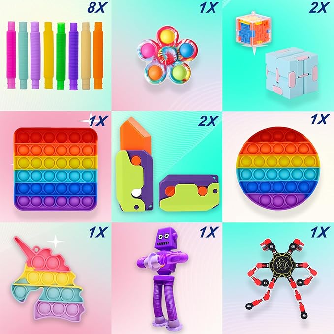 80 Pack Fidget Toys Pack,Pop Its Relieves Stress and Anxiety Sensory Toy for Kids Girls Adults ADHD,Christmas Party Favor,Classroom Rewards Prizes,Pinata Stuffers,Bulk Rewards Boxfor Boys and Girls