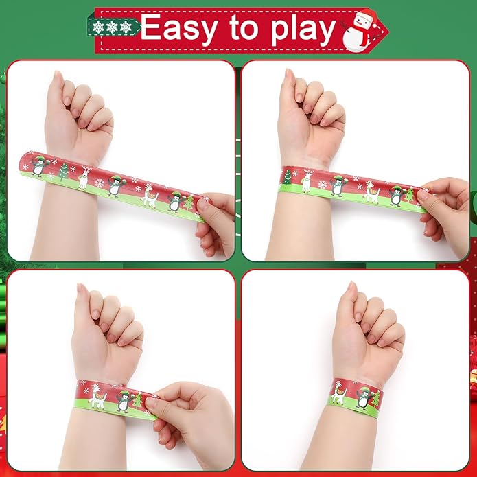48PCS Christmas Slap Bracelets, Xmas Slap for Christmas Party Favor Decoration