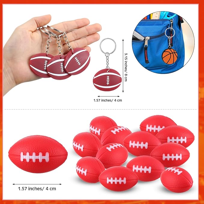 48 Pcs Football Party Favors for Kids Include 12 Football Drawstring Bags, 12 Football Keychain, 12 Silicone Football Bracelets, 12 Mini Stress Ball for Sports Birthday Supplies Decorations