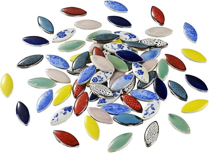 70 Pieces Petal Ceramics Mosaic Tiles for Crafts, Stained Ceramics Supplies, Flower Leaves Mosaic Ceramics Mosaic Pieces Kit for DIY Crafts Plates Picture Frames Home Decorations - Yellow