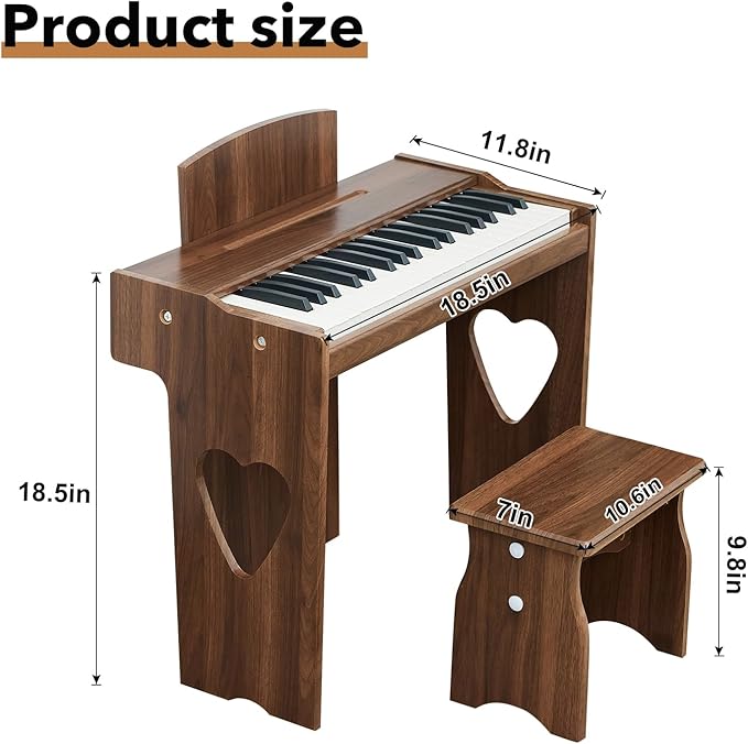 Kids Piano Keyboard, 37 Keys Digital Piano for Children, Toddler Music Educational Instrument Toy Wood Piano for 2+ Girls and Boys