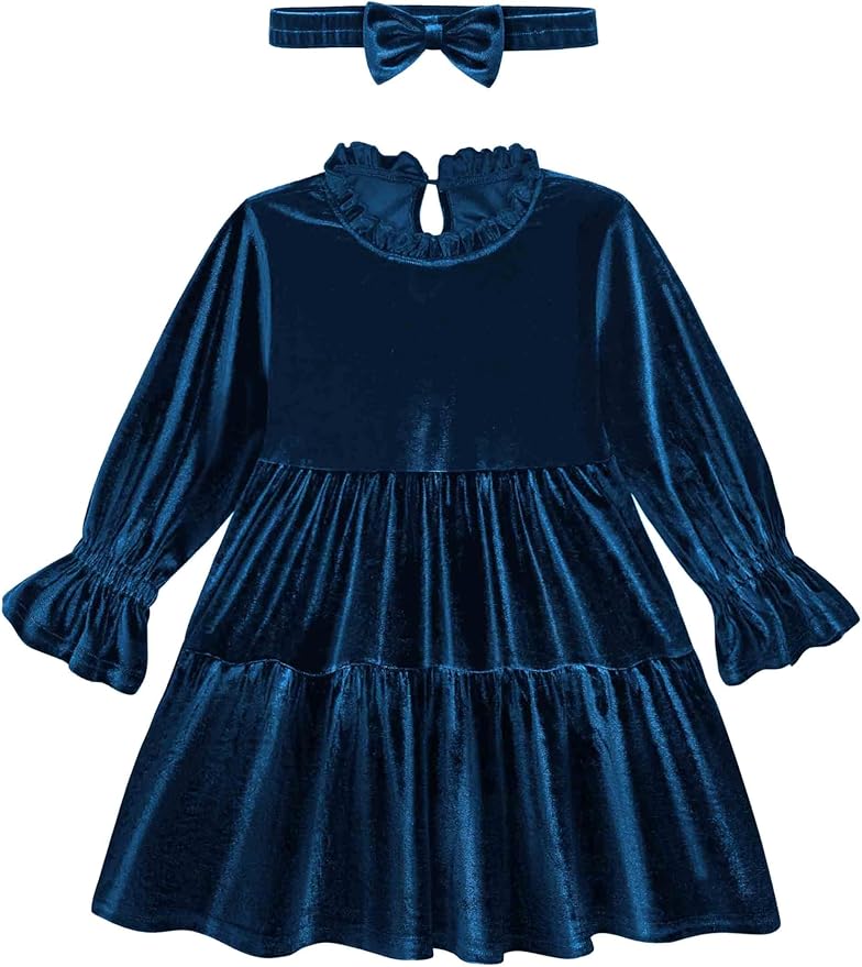 Toddler Baby Girls Velvet Dress Long Sleeve Christmas Dresses Princess Birthday Party Dresses Fall Winter Clothes