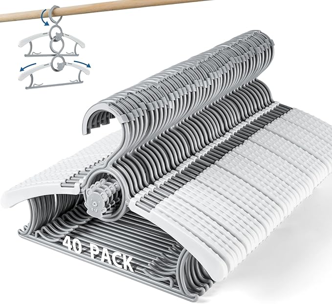 Kids Hangers 40 Pack Baby Hangers- Extendable & Adjustable Non-Slip Stackable Plastic Baby Clothes Hangers,11-14 Inch Kid Hangers for Baby Toddler Kids Children,Toddler Hangers for Cloest Grey