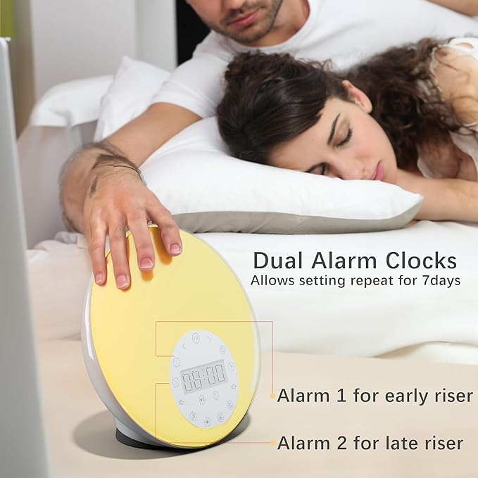 ANTDALIS Sunrise Alarm Clocks White Noise Sound Machine with 26 Soothing Sounds, 7 Night Lights, Wake Up Light Alarm Clock for Bedrooms, Heavy Sleepers, Baby, Kids, Dual Alarms, Sleep Timer, Snooze
