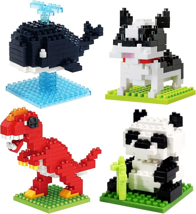 Animals Building Sets, Party Favor for Kids Small Toy Prizes, Dinosaur Whale Bulldog Panda Model Building Blocks, Birthday Party Favor Valentines Gifts for Kids Class Prize