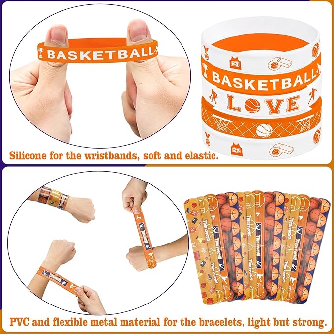 40 Pieces Basketball Party Favors, Basketball Silicone Wristbands Basketball Toy Bracelets for Basketball Game Day Teens Birthday Basketball Theme Party Basketball Team Awards Presents