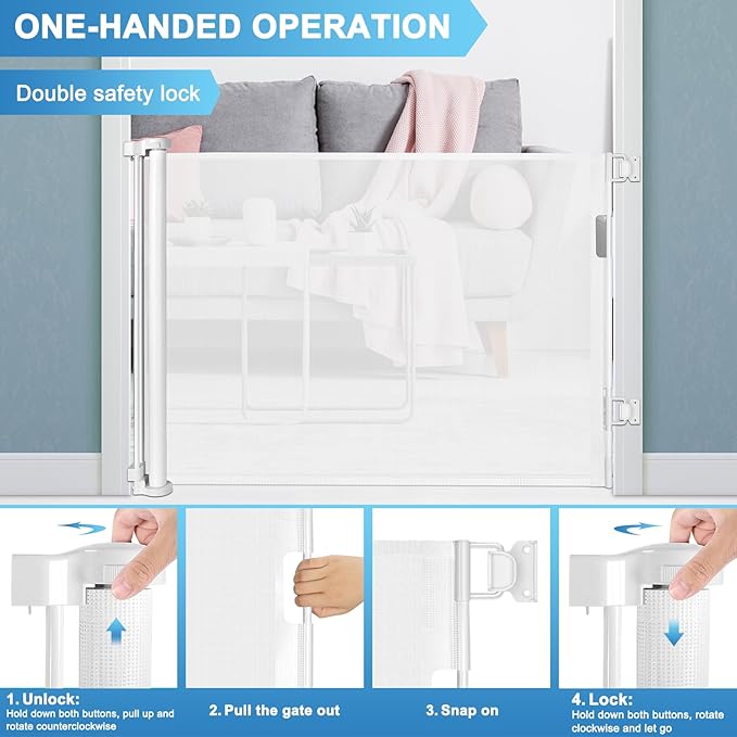 56 Inch Retractable Baby Gates for Doorways Retractable Dog Gate for Stairs Outdoor Retractable Gate Mesh Baby Gate Retractable Gates for Dogs Indoor Large Baby Gate Child Gates for Doorways, White