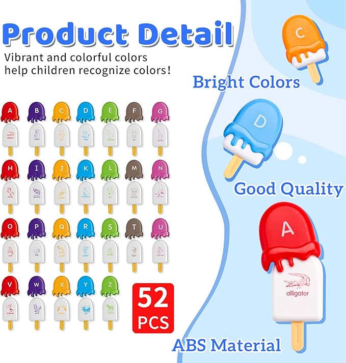 Alphabet Learning Toys, Mini Ice Cream Alphabet Color Sorting Matching Games for Toddlers 1-3, Preschool Learning Educational Toys Easter Basket Stuffers for Toddler