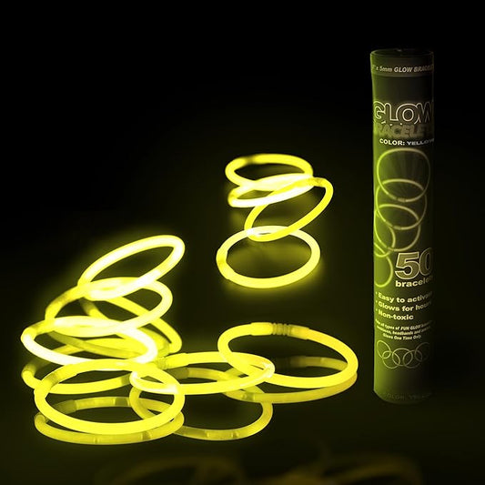 8" Glow Stick Bracelets - Bulk 50 Pack for Mardi Gras, St. Patrick's Day, and Nighttime Celebrations - Yellow
