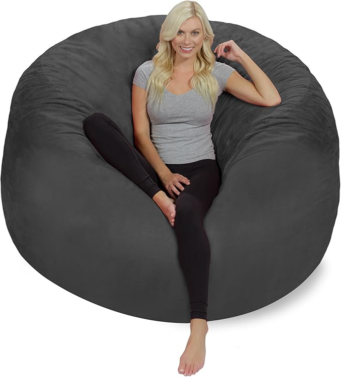 Chill Sack Bean Bag Chair: Giant 6' Memory Foam Furniture Bean Bag - Big Sofa with Soft Micro Fiber Cover, Charcoal