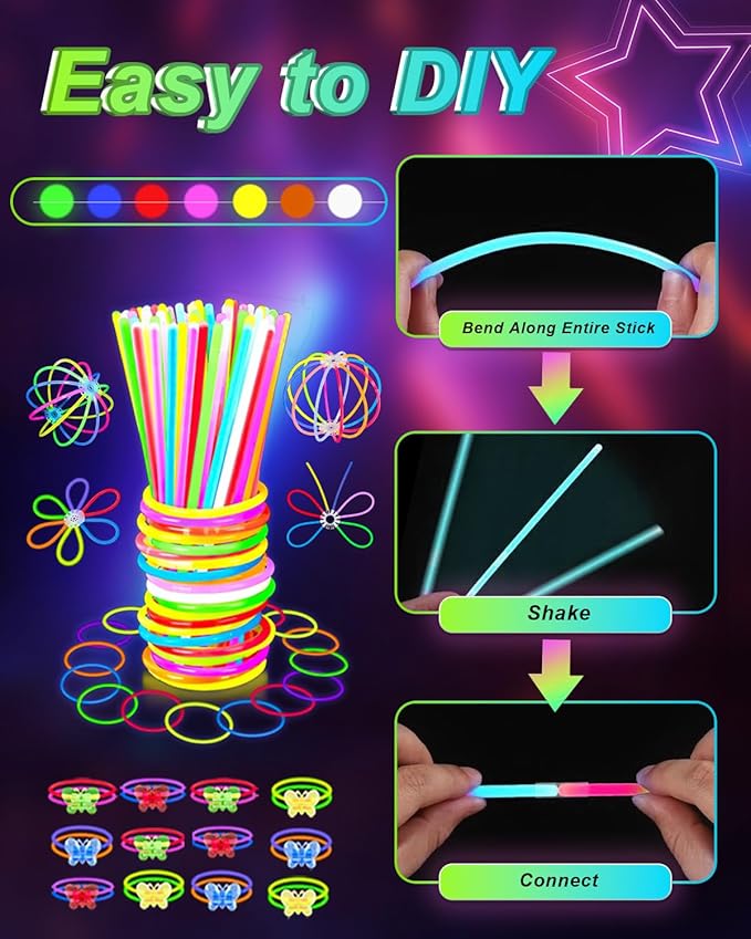270 PCS Glow In The Dark Party Supplies for Kids Adults, 100 Glow Sticks Bulk Party Pack Light Up Party Favors, 12 LED Glasses, 32 Finger Lights, 8 LED Hair Clips for Wedding Birthday Halloween
