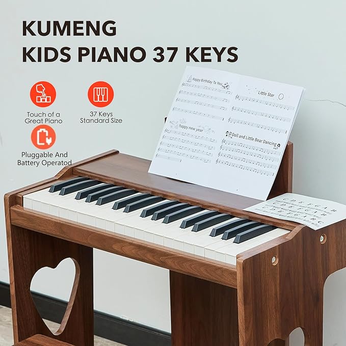 Kids Piano Keyboard, 37 Keys Digital Piano for Children, Toddler Music Educational Instrument Toy Wood Piano for 2+ Girls and Boys