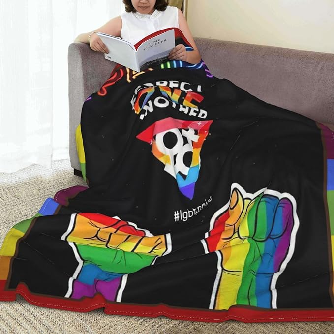 LGBT Throw Blanket Rainbow Progress Pride Blanket Soft Cozy Flannel Fleece Lightweight Plush Fuzzy LGBT Blanket Gifts for Gay LGBTQ Lesbian Transexual Friends Besties Couch Sofa Bed 50"X60"