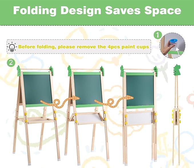 2-in-1 Double Sided Kid's Easel, Height-Adjustable Art Easel for Boys and Girls Ages 3-10, Including 100+ Accessories with Magnetic Chalkboard & Painting Board, Toddler Gifts (Light Green)