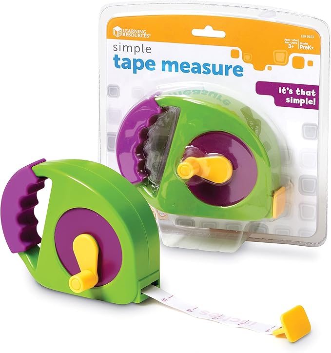 Learning Resources Simple Tape Measure, Ages 3+, Retractable Toy Tape Measure, Measures 4 Feet, Construction Toy for Kids,Back to School