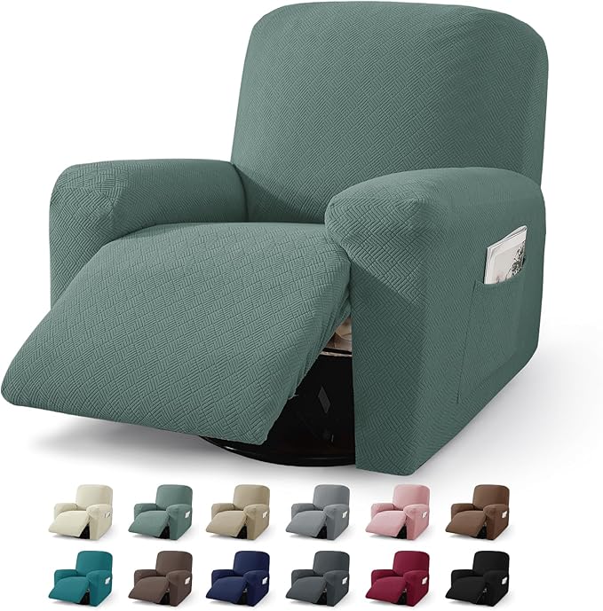 JIVINER 3 Piece Oversized Recliner Covers for Large Recliner with Pockets Stretch Jacquard Lazy Boy Reclining Couch Cover Soft Furniture Couch Protector with Elastic Bottom (1 Seater-XL, Pea Green)