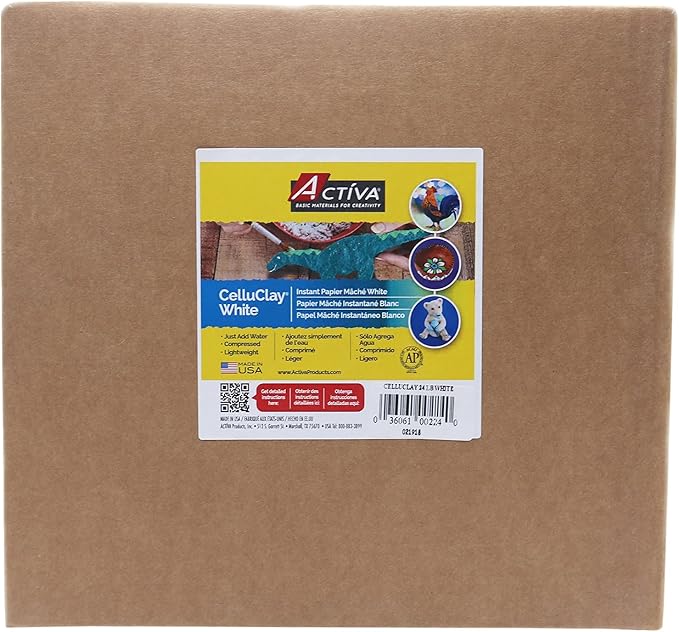 ACTIVA CelluClay Instant Paper Mâché, White, 24lb (10.89 kg) Sculpting & Texturing Material for Arts & Crafts 1, 24-Pound