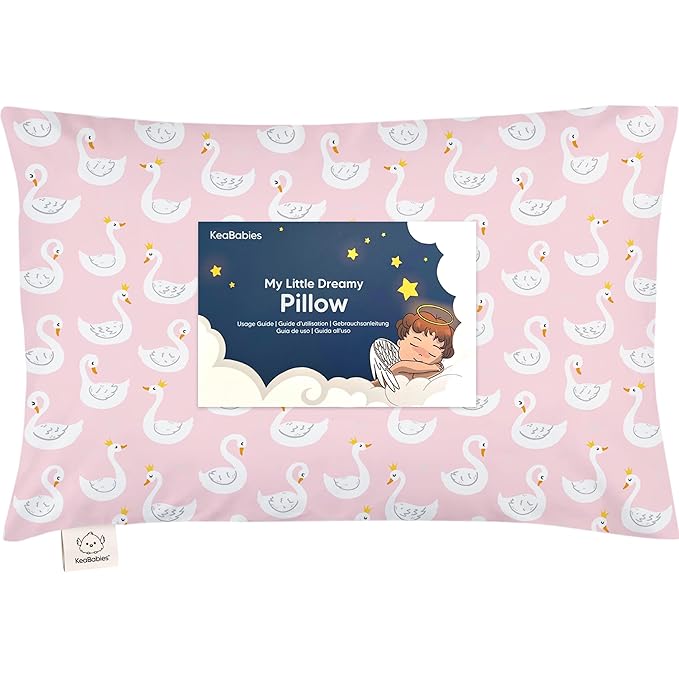 Toddler Pillow with Pillowcase - 13x18 My Little Dreamy Pillow, Organic Cotton Toddler Pillows for Sleeping, Kids Pillow, Travel Pillows, Mini Pillow, Nursery Pillow, Toddler Bed Pillow (Swan Lake)