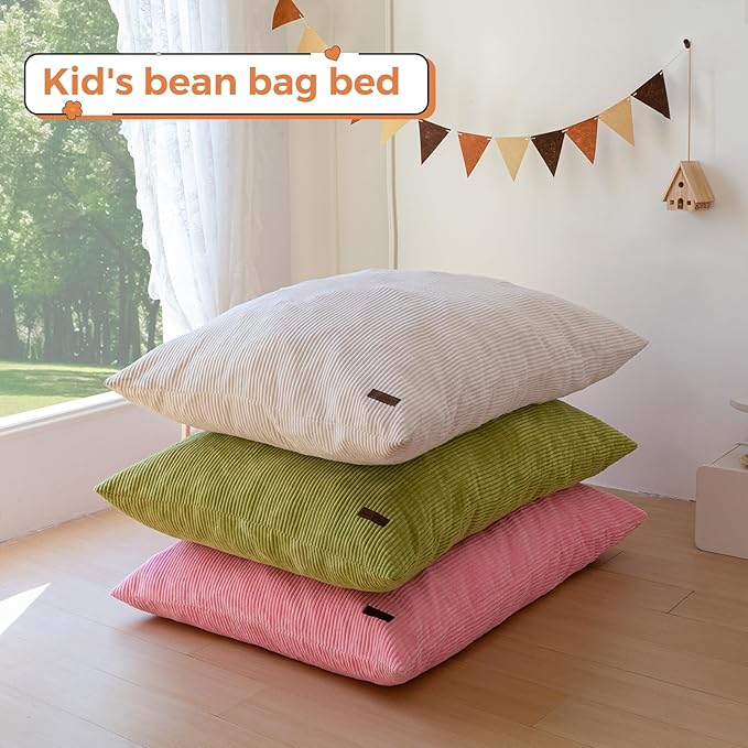 MAXYOYO 3 in 1 Kids Bean Bag Chair Bed, Convertible Chair Folds from Bean Bag to Lounger, Child Floor Sofa for Gaming, Reading, Floor Mattress with High-Density Foam Filling