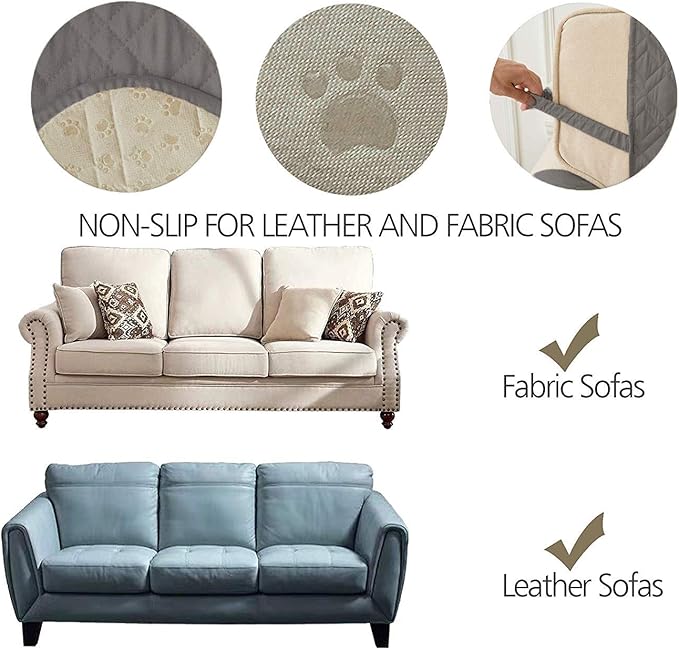Ameritex Couch Sofa Slipcover 100% Waterproof Nonslip Quilted Furniture Protector Slipcover for Dogs, Children, Pets Sofa Slipcover Machine Washable (Dark Grey, 68")