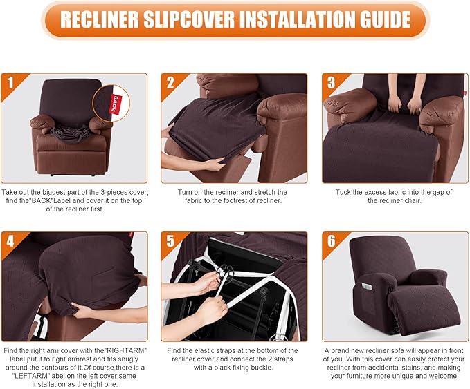 VANSOFY Recliner Chair Covers, 3-Pieces Stretch Lazy Boy Recliner Covers for Recliner Chair Soft Reclining Chair Slipcover Furniture Protector for Dogs Cats(Chocolate)