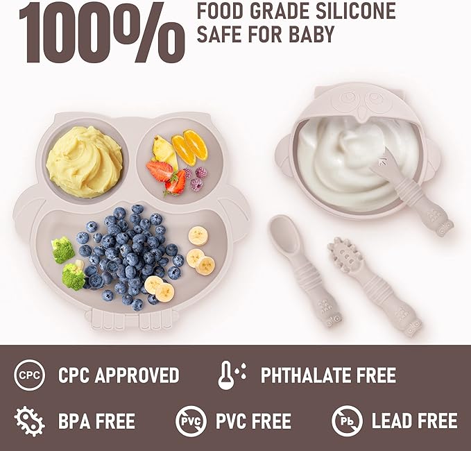 Baby Weaning Set, Silicone Baby Feeding Set(10 Pcs), Toddler Weaning Set with Adjustable Bib, Suction Bowl, Plate, Fork, Spoon, Water & Snack Cup Kit, Baby Led Weaning Kit for Babies and Kids