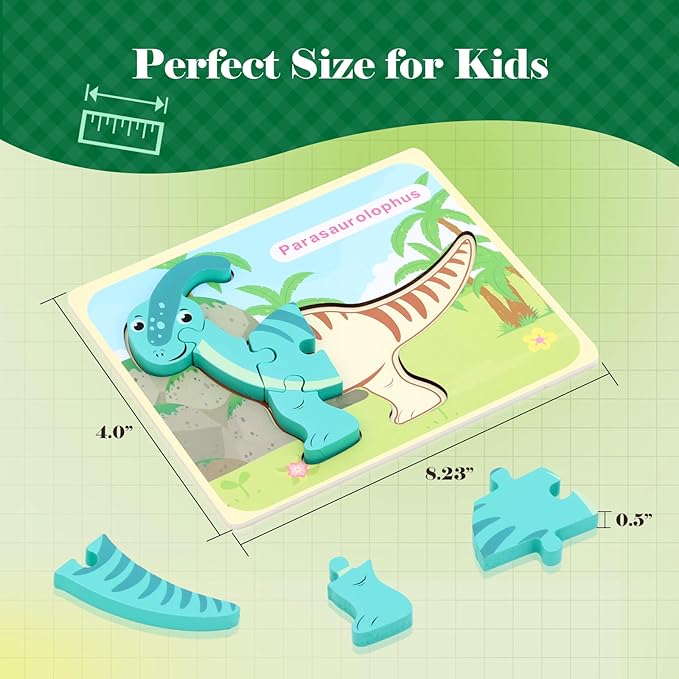 3 Pack Dinosaur Wooden Puzzles for Toddlers,Montessori Toys Dinosaur Puzzle for Kid 3 Year Old,Preschool Educational Learning Colorful Toys Gifts