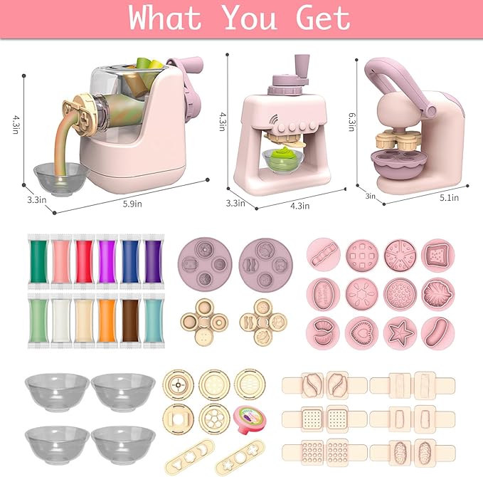 3 in 1 Color Dough Sets for Kids, Ice Cream Noodle Hamburger Maker Machine for Playdoh Tools, Playdough Sets for Kids Ages 4-8, Kitchen Creations Set for Girls Boys 3+ (12 Colors Dough)