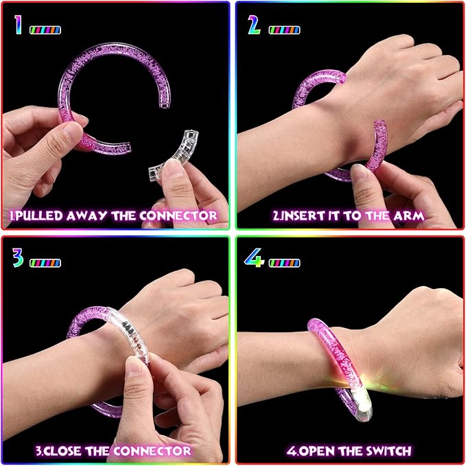 300 Pcs Glow Sticks Bracelets Glow in the Dark LED Bracelets Neon Party Favors Halloween Flashing Light Up Bracelet Toys for Adults Rave Concert Birthday Carnival Wedding New Year Supplies