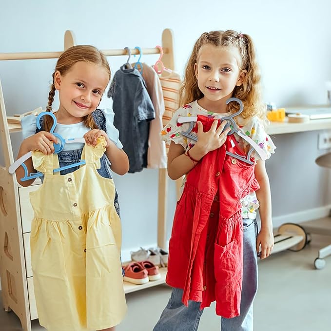 Kids Hangers, Extendable & Stackable Baby Hangers, 60PCS Mix-Colors Toddler Hangers for Baby Toddler Children Kids Teen, 11~14Inch Non-Slip Plastic Kid Hangers, Baby Clothes Hangers