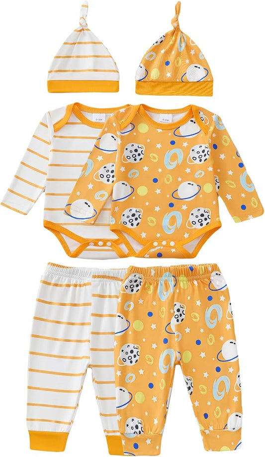 Newborn Baby Boy Clothes Infant Boys Outfits Romper 2-Pack Cute Baby Boy Pants Set Hat 0 3 6 9 12 18 Months
