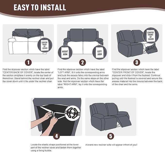 KinCam Recliner Covers, Stretch Reclining Chair Covers, Recliner Sofa Slipcovers Stripe Jacquard Recliner Couch Covers Furniture Protector Covers for Pet Kid (2XL Seater, Light Coffee)