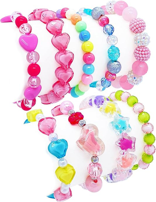 9 PCS Cute Kids Bracelets for Girls Pink LOVE Beaded Bracelets Little Girls Costume Jewelry Princess Party Favors Pretend Play Birthday Easter Christmas Valentines Toddler Jewelry