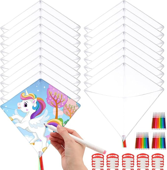 20 Packs DIY Kites for Kids Kite Making Kit Bulk Make a Kite Kit Easy Flying Kites Make Your Own Kite Kit Decorating Coloring Kite Party Pack Color Your Own Arts and Crafts Outdoor Activities Supplies