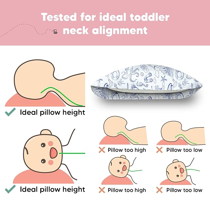 Toddler Pillow with Pillowcase - 13x18 My Little Dreamy Pillow, Organic Cotton Toddler Pillows for Sleeping, Kids Pillow, Travel Pillows, Mini Pillow, Nursery Pillow, Toddler Bed Pillow (Nautical)