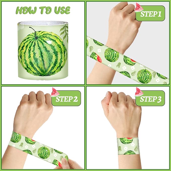 48PCS One In a Melon Watermelon Party Favors Slap Bracelets Watermelon First Summer Birthday Party Supplies Decorations for Baby Shower One In a melon Outfits 1st Birthday Fruit Theme Party Supplies