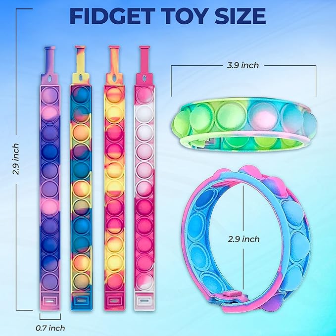 60 PCS Bracelets Glow in The Dark Pop it Fidget Toy, Rainbow Party Favors, Stress Relief Wristband Set, Push Bubbles Sensory Autistic Pack Kids Ages 5 8 12 Adult Student Gift