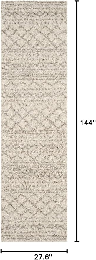 SAFAVIEH Arizona Shag Collection Runner Rug - 2'3" x 12', Ivory & Beige, Moroccan Design, Non-Shedding & Easy Care, 1.6-inch Thick Ideal for High Traffic Areas in Living Room, Bedroom (ASG741A)
