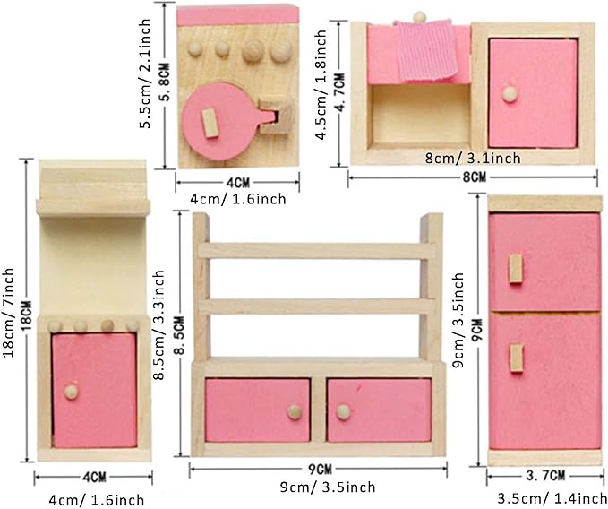 Wooden Doll House Furniture Set Toy for Baby Kids Kitchen Room
