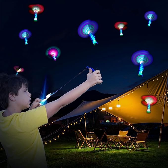 50 Pcs Slingshot Outdoor Toys,Glow in The Dark Party Supplies Toys Rocket with Launcher,Glow Sticks Easter Basket Stuffers Birthday Christmas Gifts Party Favors for Kids 4-8-12 Bulk Toys