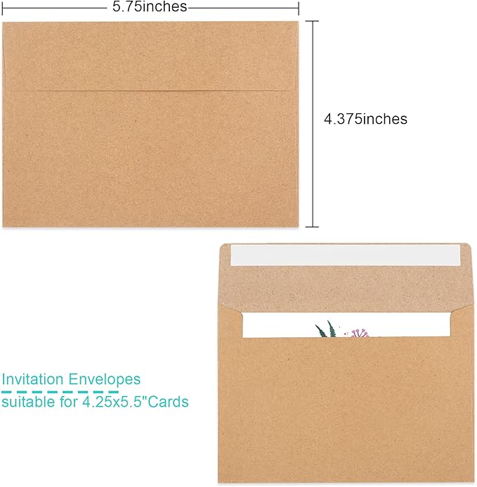 70 Packs A2 Invitation Envelopes, Brown Kraft Envelopes, Envelopes for 4.5x5.5 Cards, Envelopes for Invitations, Envelopes Self Seal for Photos RSVP, Greeting Cards