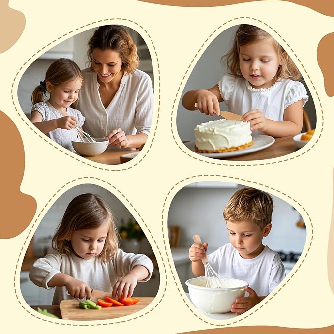 Kids Knife Set for Real Cooking, 8 PCs Kids Cooking Sets for Little Chef, Nature Wood Utensil