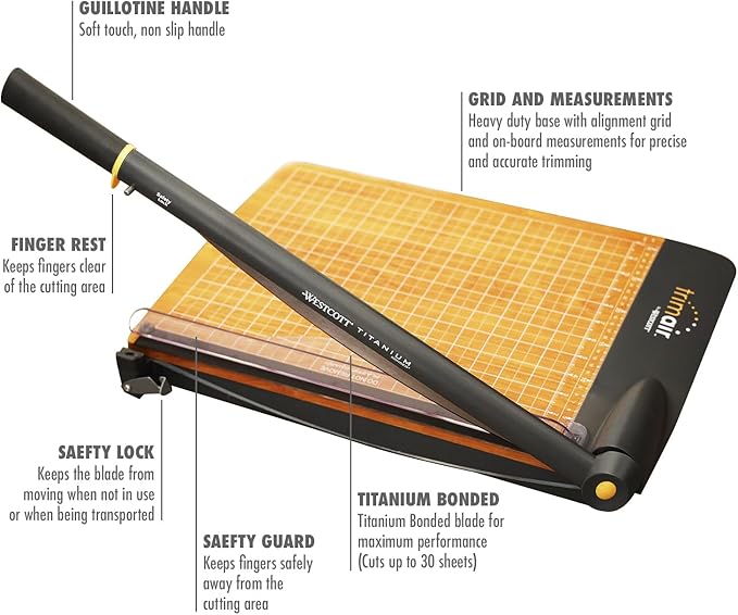 Westcott 12'' TrimAir Wood Guillotine Paper Cutter & Paper Trimmer, 30 Sheet (15106)