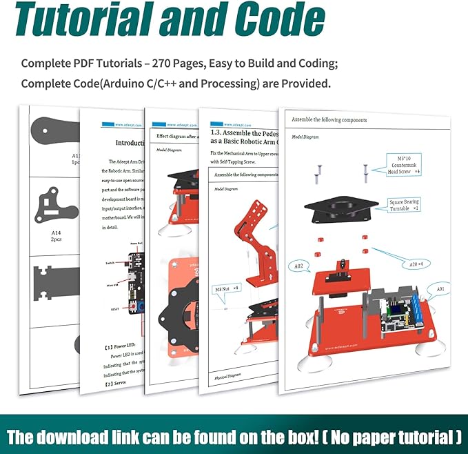 Adeept 5DOF Robotic Arm Kit Compatible with Arduino IDE, Programmable DIY Coding STEM Educational 5 Axis Build Robot Arm, Robot Starter Kit with OLED Display Processing Code and Tutorials - Blue